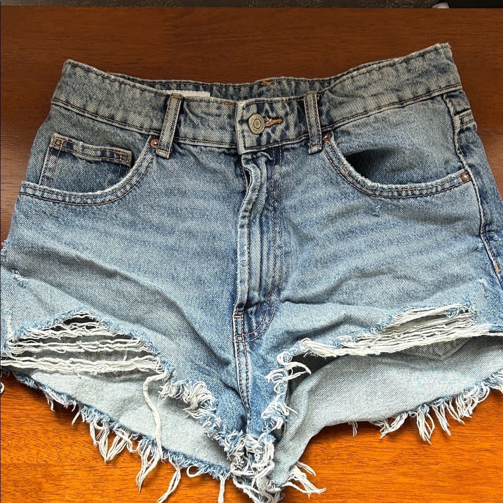 Zara Blue Distressed Jean Shorts